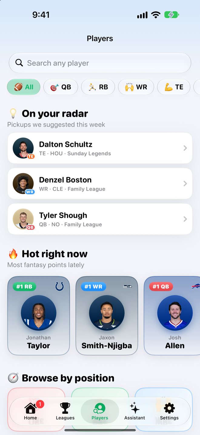 Players tab with pickups on your radar and hot players