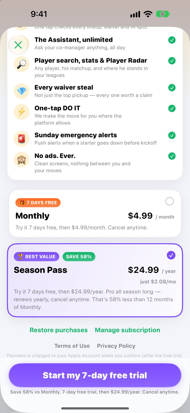 SnapGM Pro plans: Monthly and the Season Pass